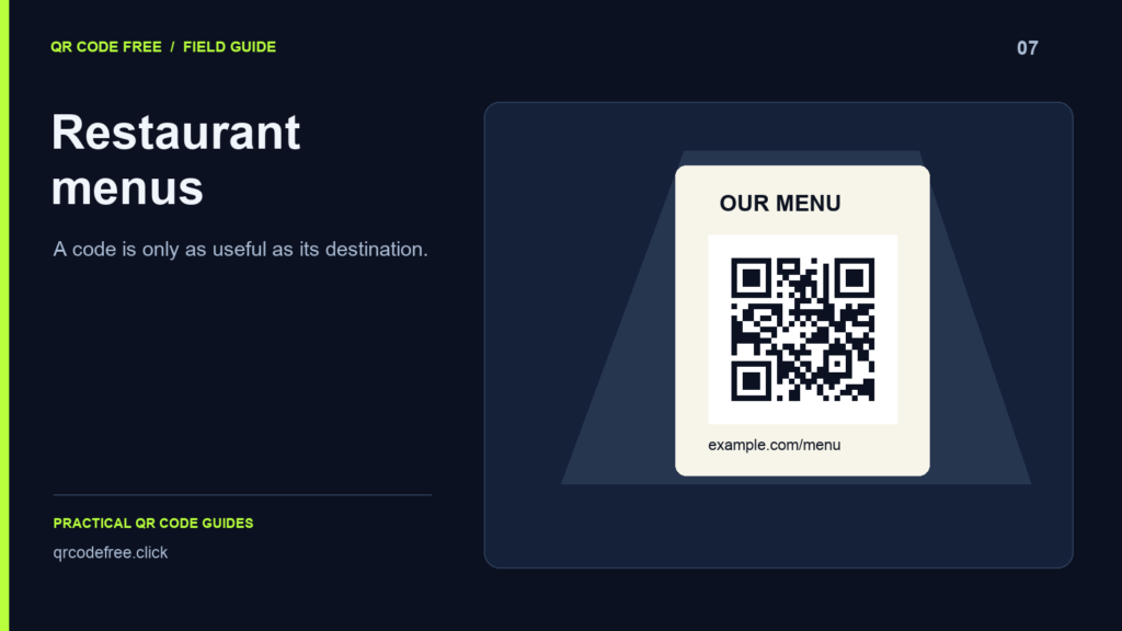 A table menu sign linking to an example online menu.