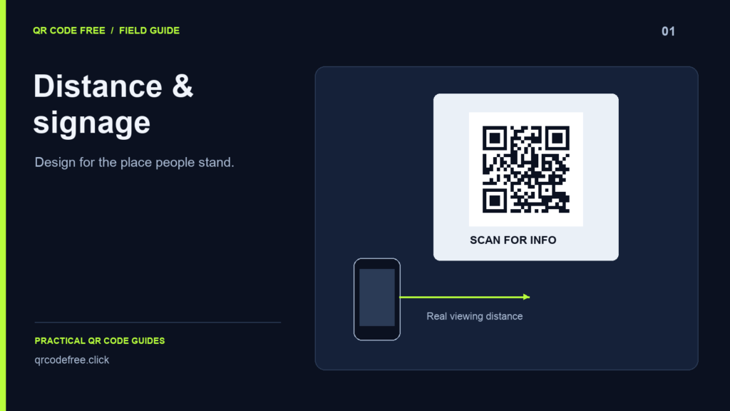 A QR sign and the real viewing distance from a phone.